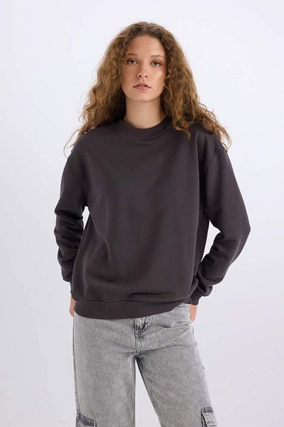 DeFacto Oversize Wide Fit Crew Neck Basic Plain Thick Sweatshirt E3859Ax24Wn