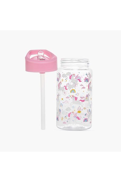 manna Unicorn Print Sipper Water Bottle with Name Tag Hanger - 440 ml