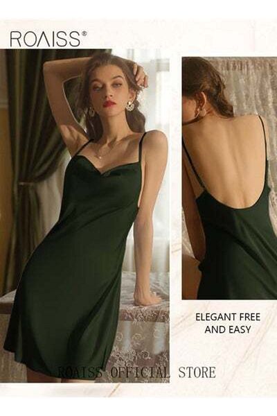 ROAISS 3-Piece Women Pajamas with V-Neck Design Women Home Wear Set Same Color Outer Robe