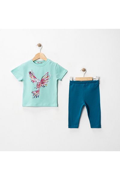 MK Mukko Kids Bird Parrot Printed Bird Pattern Basic Seasonal/Summer Leggings T-Shirt Bottom Top Set