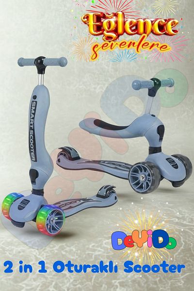 DeYiDo 2 in 1 Seated 3 Wheel Led Lighted Children's Scooter Height Adjustable Fun Skateboard Scooter
