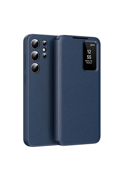 SKYDDAR INNOVATION Husă pentru Samsung Galaxy S23 Ultra, cu portofel și SmartView, Premium, set de stickere, albastră
