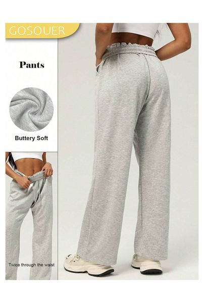 CANDERO Pantaloni de sport pentru femei, gri, largi, supradimensionați, de calitate, cu croiala largi, flexibili, confortabili, din țesătură YUS