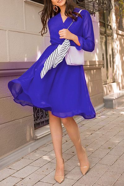 thezkscom Saks Chiffon Double Breasted Collar Dress