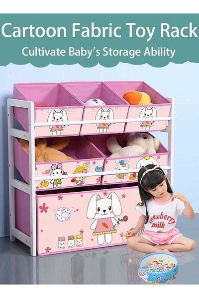 Saharaz Solid Wood Toy Organizer,Little Elephant,with 6 Toy Storage Bins, Books and Clothes,64 x 28 x 60cm