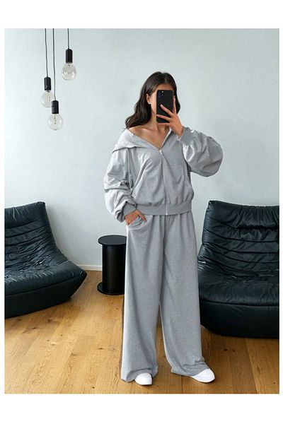 CANDERO Pantaloni de sport pentru femei, gri, largi, supradimensionați, de calitate, cu croiala largi, flexibili, confortabili, din țesătură YUS