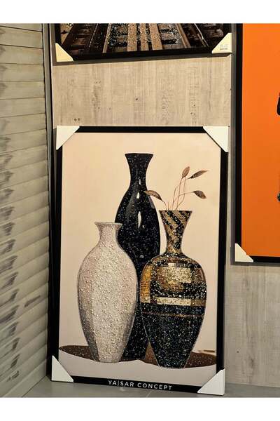 YASAR CONCEPT Black and White Vases Kristal Epoksi Taşlı Reçine Tablo 85x125 Cm
