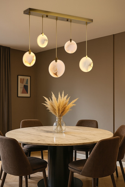 RONİSU AYDINLATMA Bloom 5'li Sıralı Ledli Mermer Avize RA-AVZ- 6143-93-28