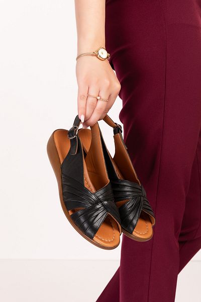 Gondol Genuine Leather Wedge Heeled Comfortable Mother Sandals Mlk.5813 Black