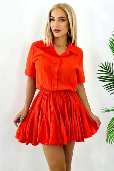 FashionForYou Short, day dress, Peony, with volume and ruffles, Orange, Size S/M