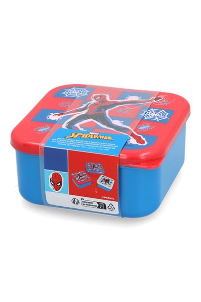 Stor 3-Piece Spiderman Themed Square Shaped Plastic Nesting Snack Box Set