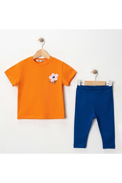 MK Mukko Kids Girls' Floral Printed Basic Seasonal/Summer Leggings T-Shirt Bottom Top Set