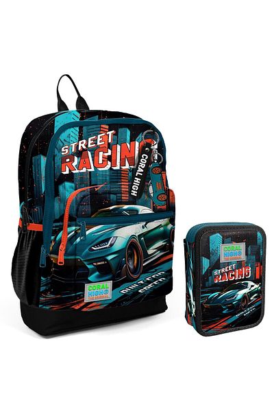 Coral High Green Race Car Set ghiozdan și organizator pentru băieți și copii 23765 11151