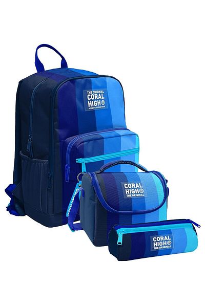 Coral High Ученически раници Trio за начално и средно училище - момчета, тъмносиньо, цвят "преходни райета"