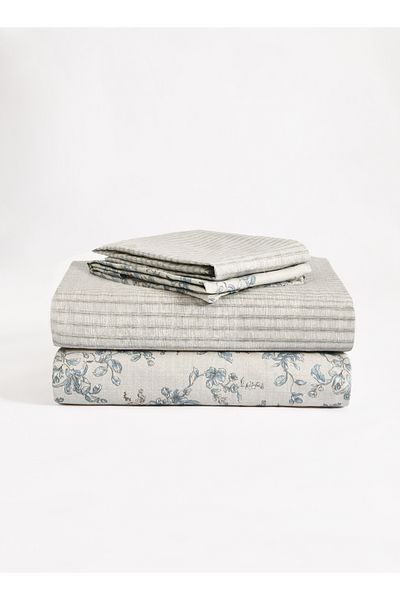 Master Home Textile Cotton Floral Duvet Cover Set, 200TC, Queen Size 4 Pcs, Zipper Closure, Fits 160x200 cm Bed