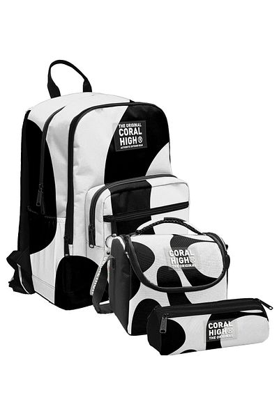 Coral High Geanta de scoala primara si gimnaziala trio - baieti, dungi colorate negru alb