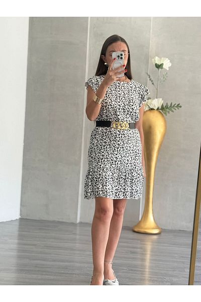 BETULAKSUBUTİK Crew Neck Hem Flounce Short Woven Dress