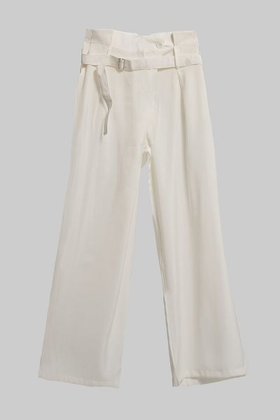 its basic Women's Ecru Color Palazzo Fit Belt Detailed Silk Satin Fabric Special Design Trousers