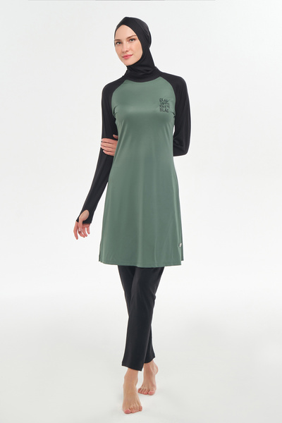 ROZAMAY Raglan Sleeve Lycra Full Covered Hijab Swimsuit 3131 Pine Green