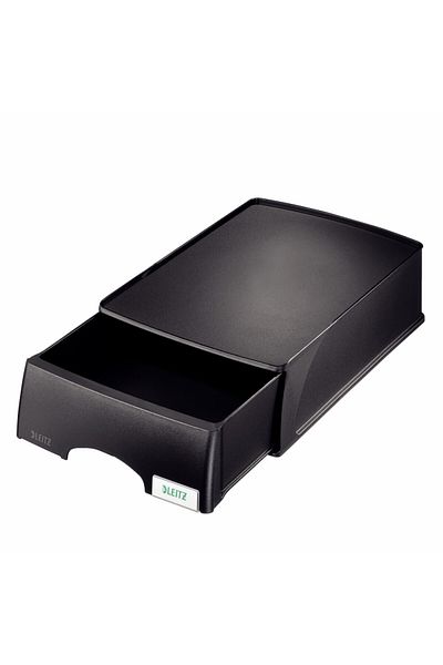 Leitz Tavă pentru documente Plus Black, format A4, plastic stivuibil, sertar glisant încorporat