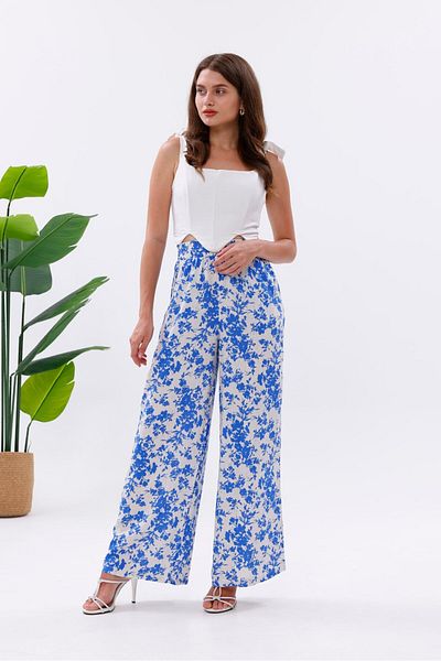 Pulli Collection Pantaloni Palazzo din viscoză cu modele florale colorate