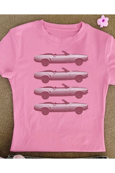 Touz Moda Κροπ Μπλούζα Boy Baby Tee Αυτοκίνητα με Ζώνη