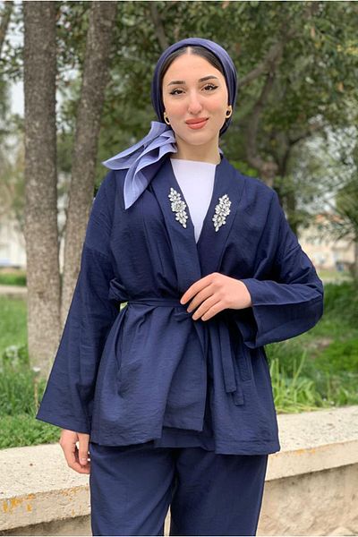 Moda Rosa 25Y3209 - Dark Blue - Stoneed Kimono Suit
