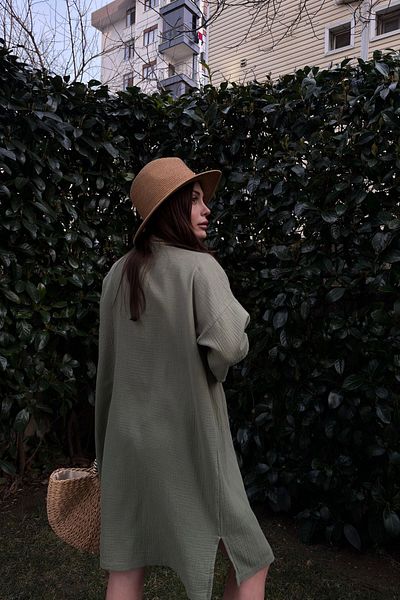 NEW LAVİVA Women's Straw Detailed Oversized Muslin Kimono 700-3441