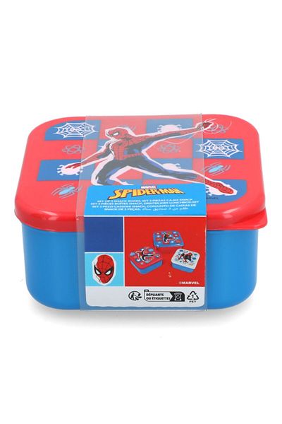 Stor 3-Piece Spiderman Themed Square Shaped Plastic Nesting Snack Box Set