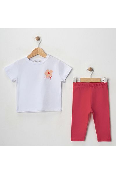 MK Mukko Kids Girls' Floral Printed Basic Seasonal/Summer Leggings T-Shirt Bottom Top Set