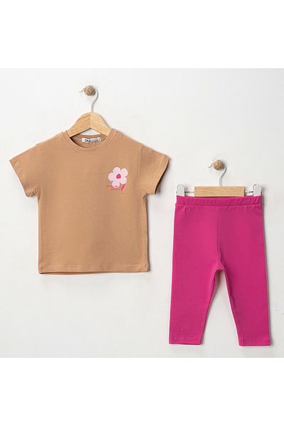 MK Mukko Kids Girls' Floral Printed Basic Seasonal/Summer Leggings T-Shirt Bottom Top Set