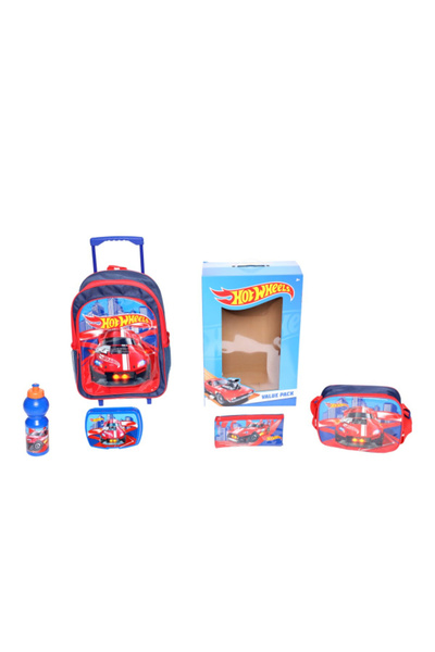 Marvel 5-Piece Hot Wheels Printed Zipper Closure Telescopic Handle Trolley Ba...