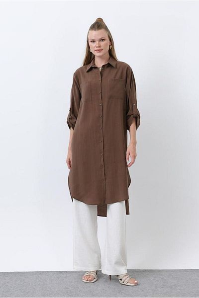 Moda Rosa 25Y7034 - Brown - Long Pocket Shirt