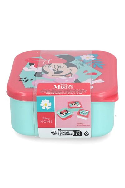 Stor 3-Piece Minnie Mouse Themed Square Shaped Plastic Nesting Snack Box Set