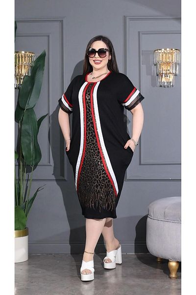 Kokostrendi Stripe Crystal Stone Dress - Red