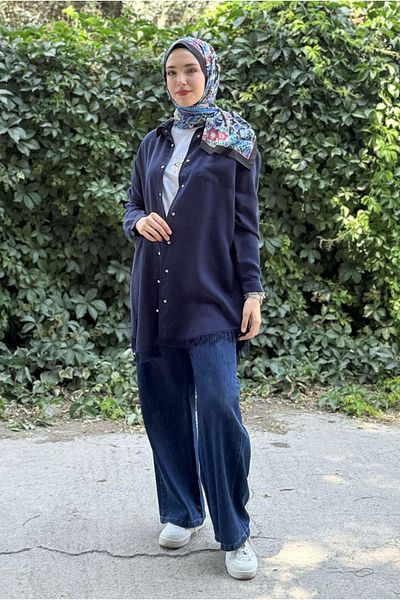 Moda Rosa 25Y7012 - Dark Blue - Lycell Shirt with Tassels