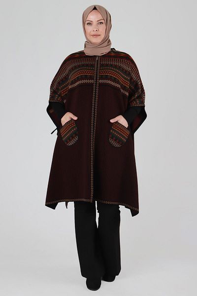 Moda Rosa 25K9620 - Black - Large Size Hijab Knitwear Poncho