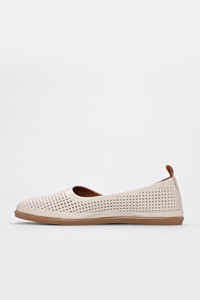 Ayakkabıhane Inside and Outside Genuine Leather Beige Style Women's Ballerina Shoes Ah084192612208