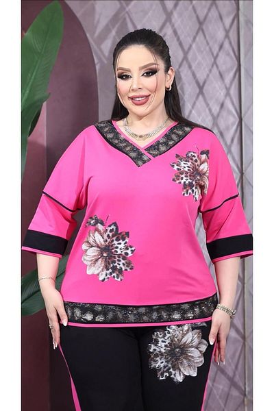 Kokostrendi Floral Crystal Stone Tracksuit Set - Fuchia