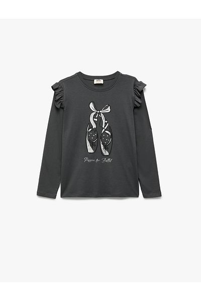 Koton Cotton Long Sleeve Crew Neck Printed T-Shirt