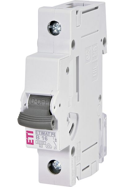 Eti Circuit breaker MCB, 1P, 16A, 6kA, Curve B, ETIMAT P6, 001900010, ETI