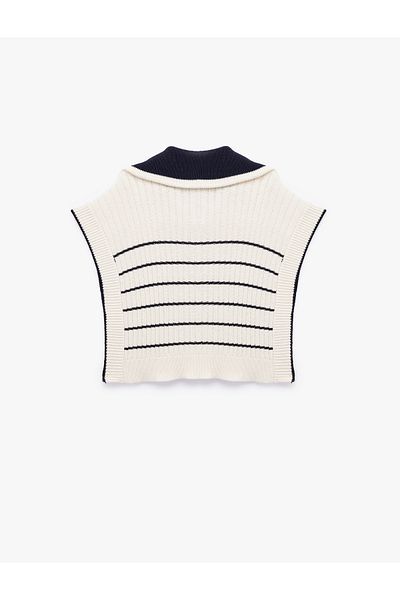 Koton Half Zip Polo Neck Striped Sweater with Side Slits