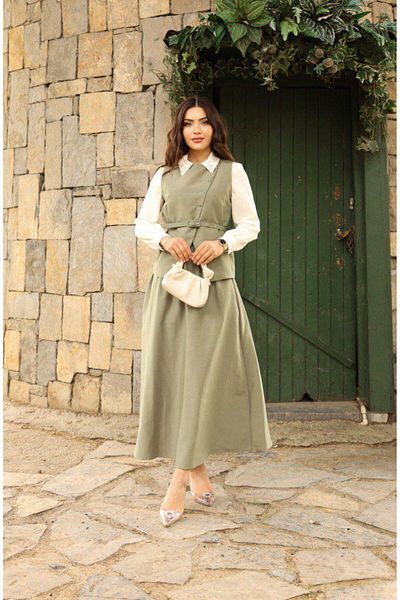 Dadali Belted Vest Suit Khaki