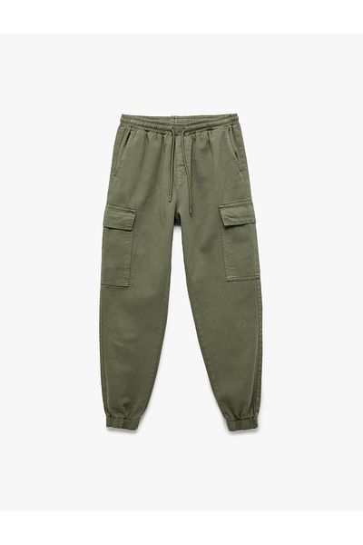 Koton Cotton Gabardine Jogger Pants with Lace-Up Cargo Pocket Detail at the Waist