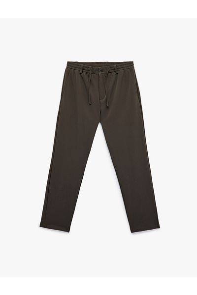 Koton Buttoned Double Leg Stretch Slim Fit Trousers with Tie-Up Waist