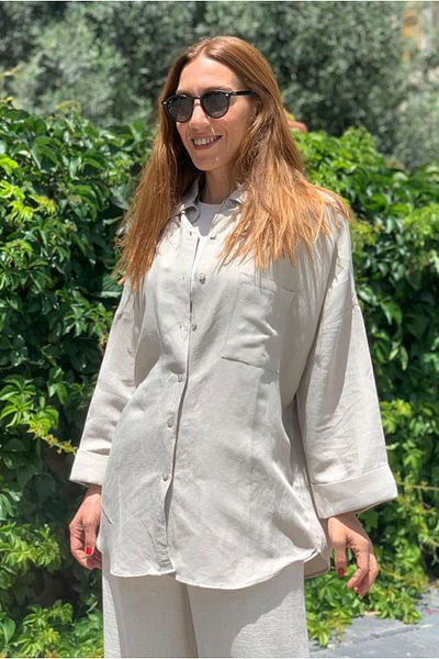 Moda Rosa 25Y4320 - Beige - Oversize Raw Linen Shirt
