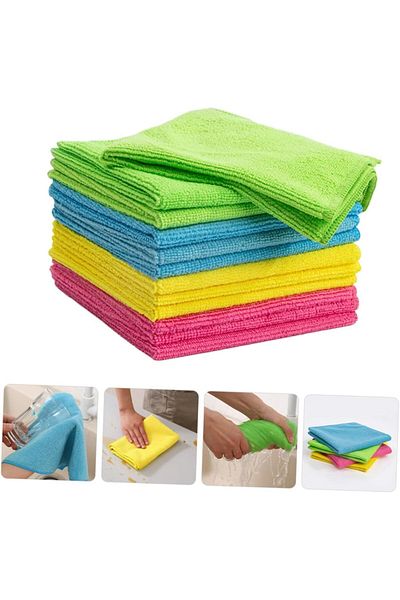 COOYA 12 Pack Microfiber Cleaning Cloth,Size 40x40cm,Purpose -Polish, Scrub,Absorbent (Multiple Color)