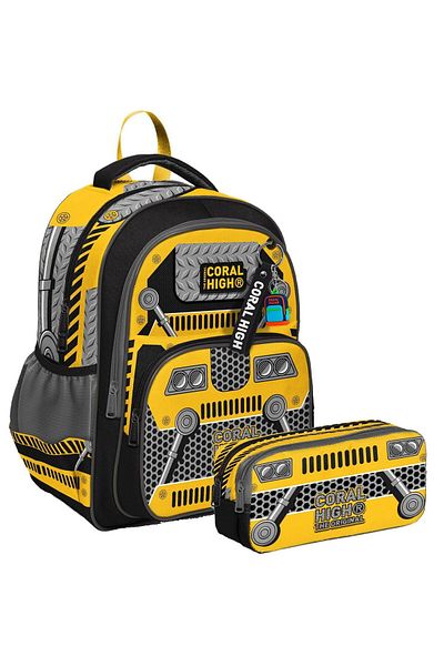 Coral High Rucsac pentru școală primară și suport pentru stilou cu două compartimente - Băiat - Robot Galben Negru