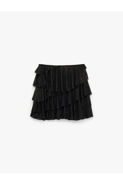 Koton Flounced Layered Glitter Mini Evening Dress Skirt