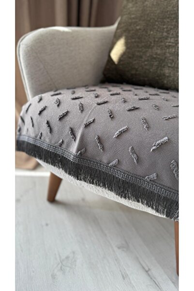 DİLETTO Striped Tufted Sofa Cover Cotton Covering Seat |   Armrest Cover 70X95 cm Gray